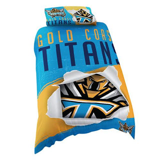 NRL Official Gold Coast Titans Supporter Quilt Cover Set-Single Bed